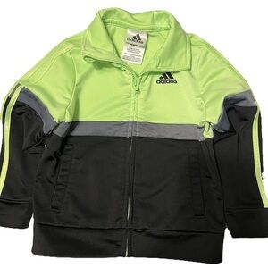 Adidas Boys Iconic Tricot Full Zip Jacket size 24 Months Neon Green, Gray, Black